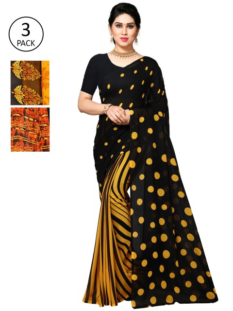 

KALINI Pack of 3 Poly Georgette Sarees, Yellow