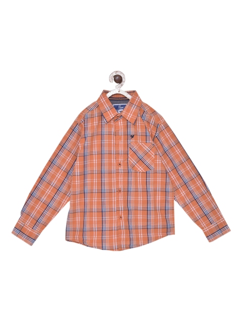 

612 league Boys Orange Tartan Checked Casual Shirt