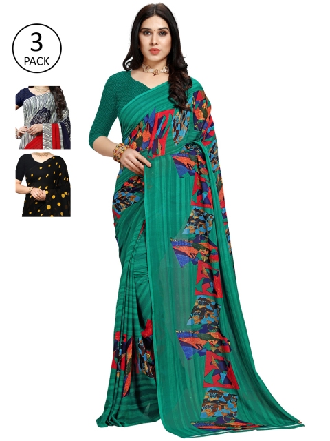 

KALINI Grey & Yellow Floral Pack of 3 Saree