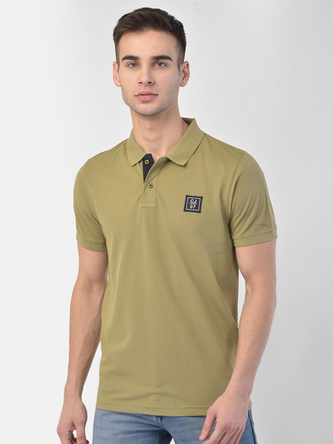 

COBB Men Olive Green Polo Collar Applique T-shirt