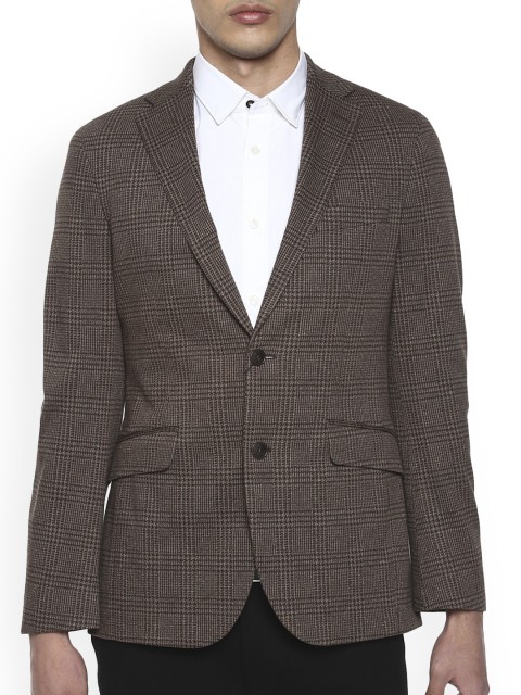 

HACKETT LONDON Men Brown & Beige Checked Cotton Single-Breasted Formal Blazer