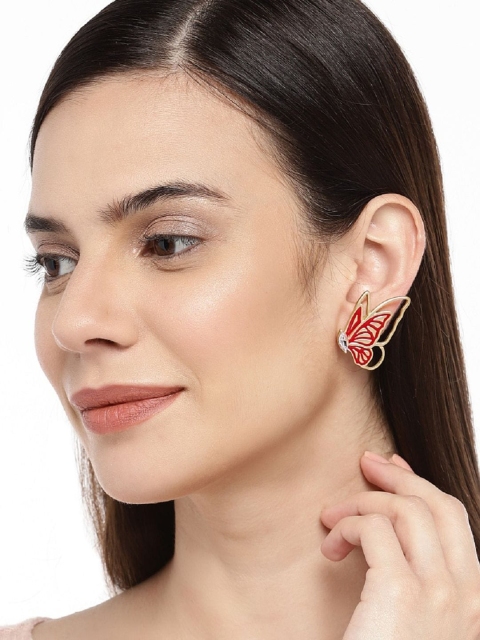 

OOMPH Women Red & Gold Coloured Butterfly Shaped Studs Earrings