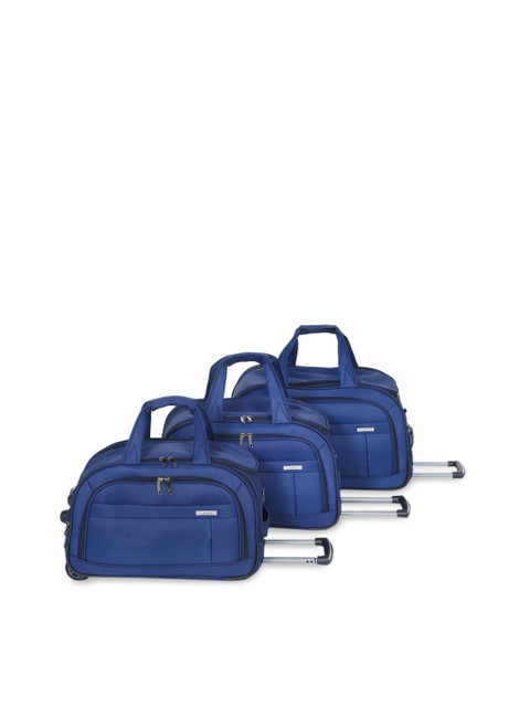 

Teakwood Leathers Unisex Set Of 3 Blue Solid Soft-Sided Trolley Bags