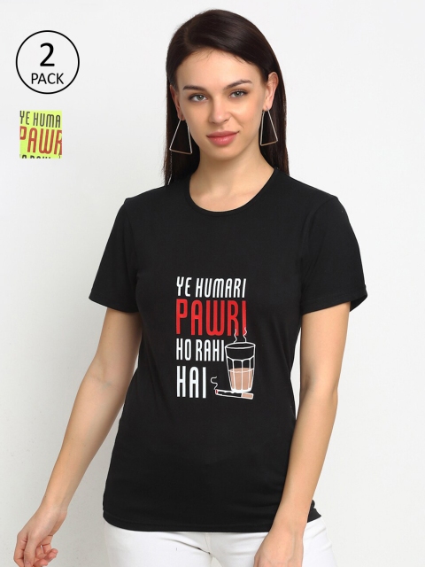 

VIMAL JONNEY Women Black & Green Pack of 2 Printed T-shirt