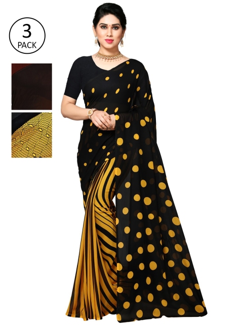 

KALINI Pack of 3 Poly Georgette Sarees, Orange