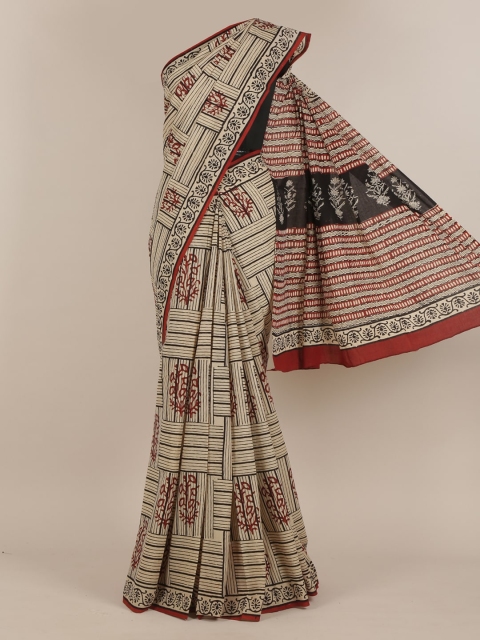 

Pothys Cream & Black Ethnic Motifs Cotton Blend Saree