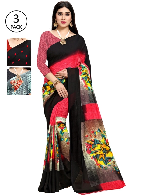 

KALINI Multicoloured Set of 3 Poly Georgette Saree, Multi