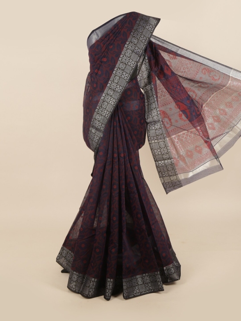 

Pothys Maroon & Blue Floral Saree