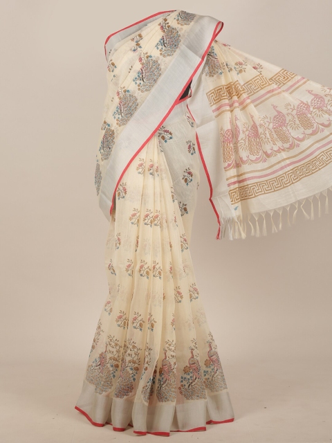 

Pothys Cream-Coloured Ethnic Motifs Printed Saree