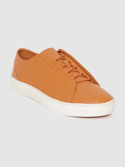 

RARE RABBIT Men Orange Perforations Leather Slip-On Sneakers