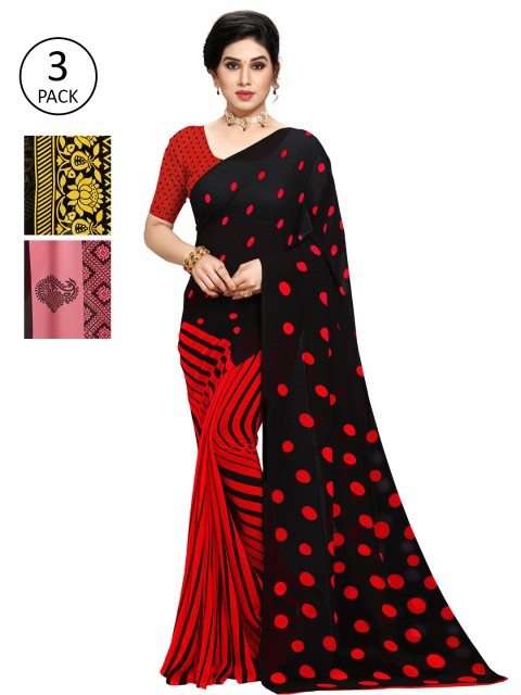 

KALINI Women Pack of 3 Printed Sarees, Black