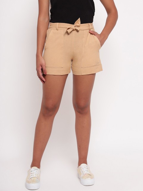 

Aawari Women Tan High-Rise Regular Shorts
