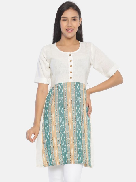 

Resha White & Green Woven Design Pure Cotton Kurti