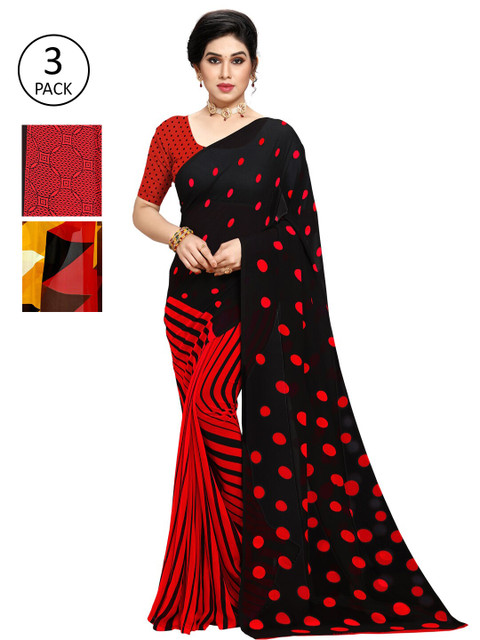 

KALINI Women Pack of 3 Printed Poly Georgette Sarees, Yellow