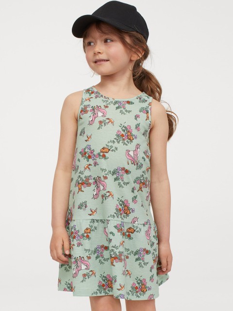 

H&M Girls Green Patterned Jersey Dress