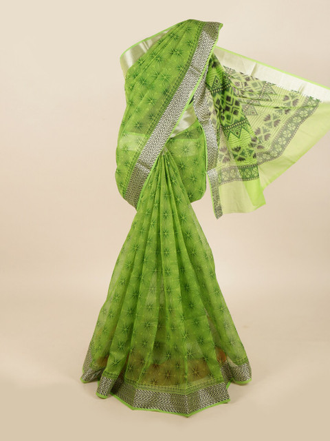 

Pothys Green & Cream-Coloured Printed Saree