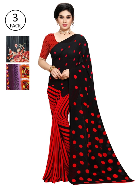 

KALINI Women Pack of 3 Printed Sarees, Red