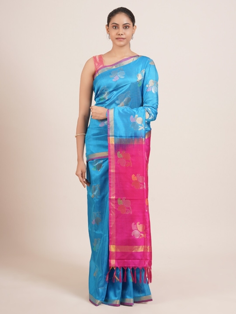 

Pothys Blue Floral Zari Pure Silk Uppada Saree