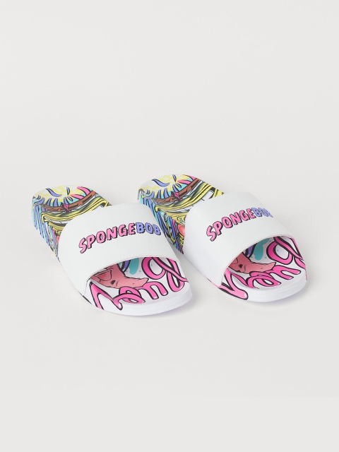 

H&M Men White & Pink Printed Pool Sliders