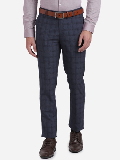 

Crocodile Men Navy Blue Checked Slim Fit Formal Trousers