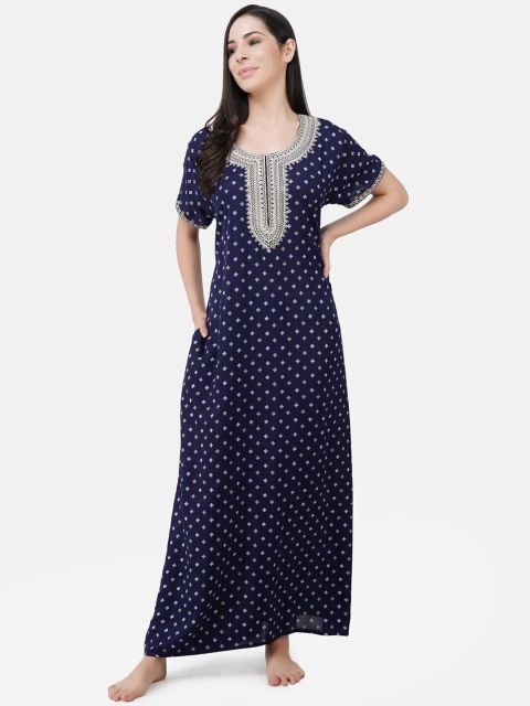 

KOI SLEEPWEAR Navy Blue Embroidered Maxi Nightdress