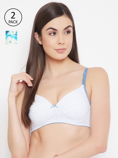 

Clovia Pack Of 2 Blue & White Full Coverage Lightly Padded Floral T-shirt Bra COMBRC78332B