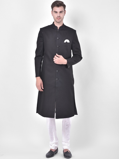 

SG RAJASAHAB Men Black & White Solid Sherwani Set