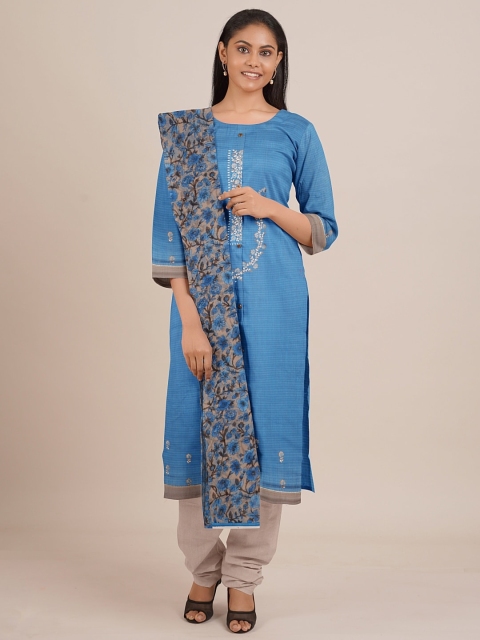 

Pothys Blue & Grey Embroidered Unstitched Dress Material