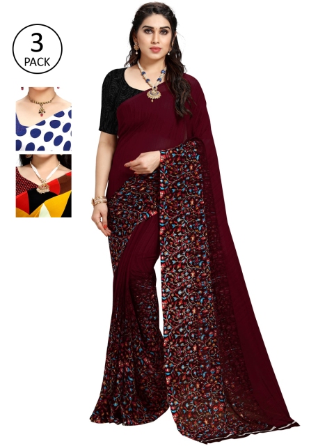 

KALINI Pack of 3 Poly Georgette Sarees, Blue