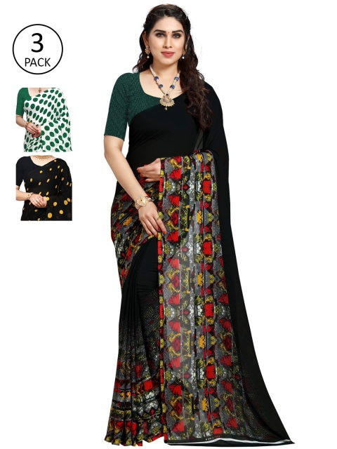 

KALINI Pack of 3 Poly Georgette Sarees, White