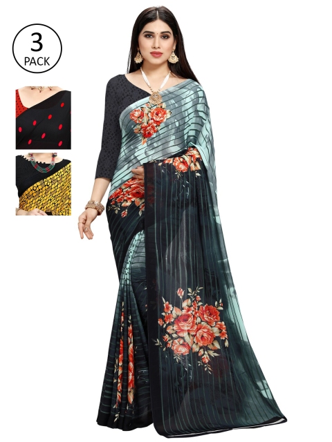 

KALINI Pack of 3 Printed Poly Georgette Saree, Multi