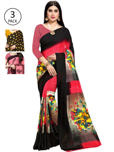 

KALINI Pack of 3 Printed Saree, Pink