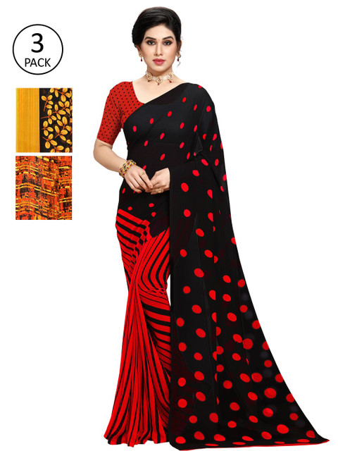 

KALINI Pack Of 3 Printed Sarees, Red