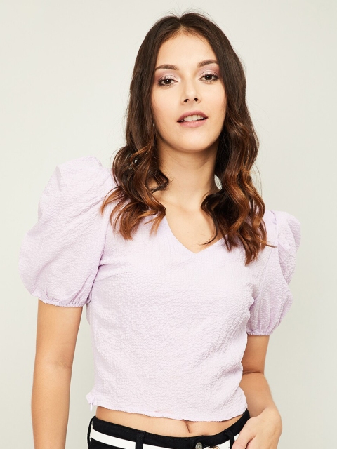 

Ginger by Lifestyle Purple Puff Sleeve Regular Crop Top