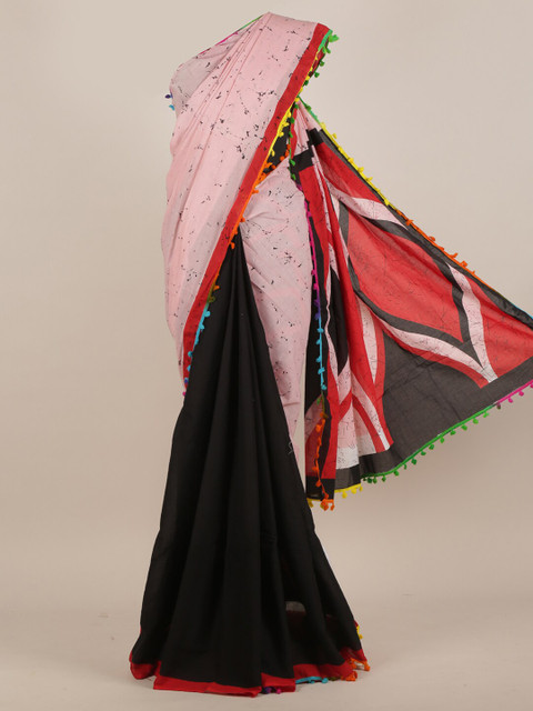 

Pothys Pink & Black Printed Half & Half Saree