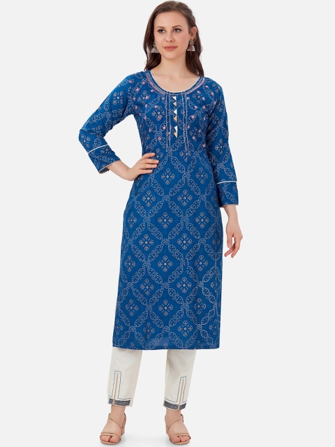 

Kiana Women Blue Printed Kurta with Trousers