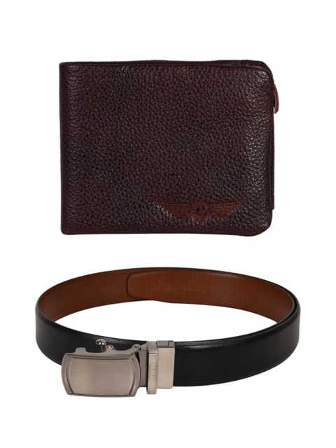 

CHRISTOPOLO Men Black & Burgundy Leather Accessory Gift Set