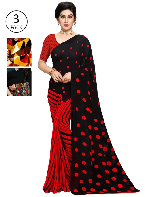 

KALINI Women Pack of 3 Printed Saree, Black