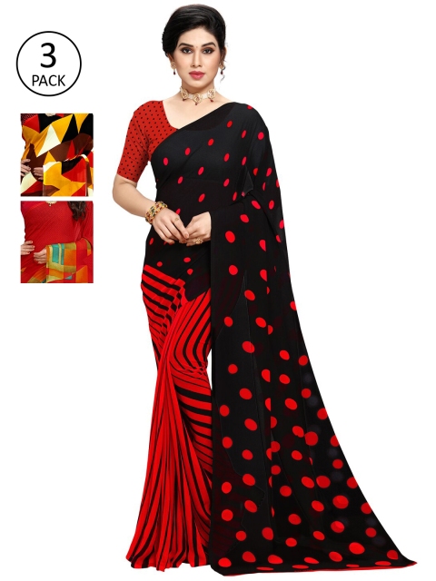 

KALINI Pack of 3 Poly Georgette Printed Sarees, Yellow