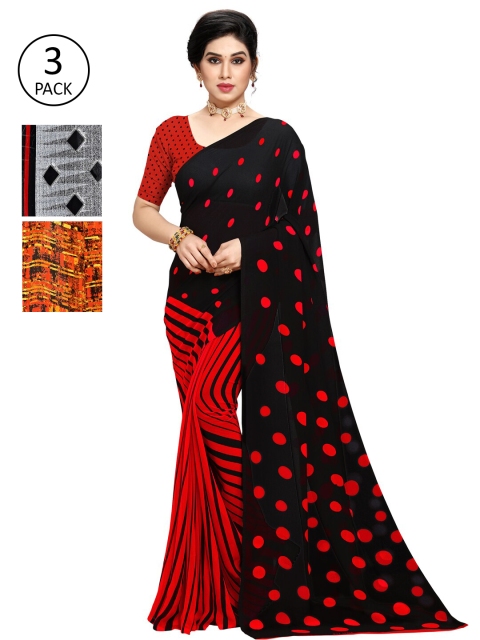 

KALINI Grey & Red Pack of 3 Saree