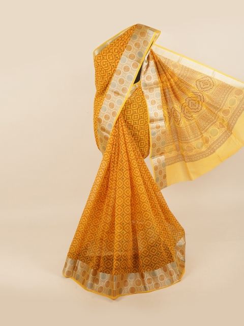 

Pothys Yellow & Silver-Toned Printed Saree
