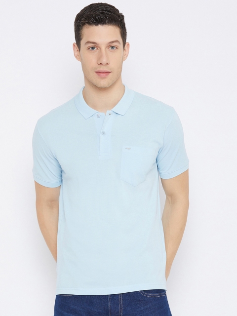 

Okane Men Blue Polo Collar Cotton T-shirt