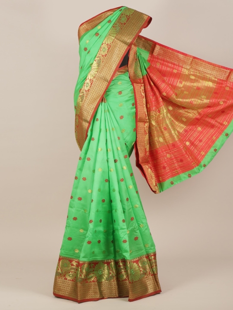 

Pothys Green & Red Ethnic Motifs Zari Cotton Blend Saree