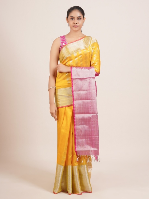 

Pothys Yellow & Pink Zari Pure Silk Uppada Saree