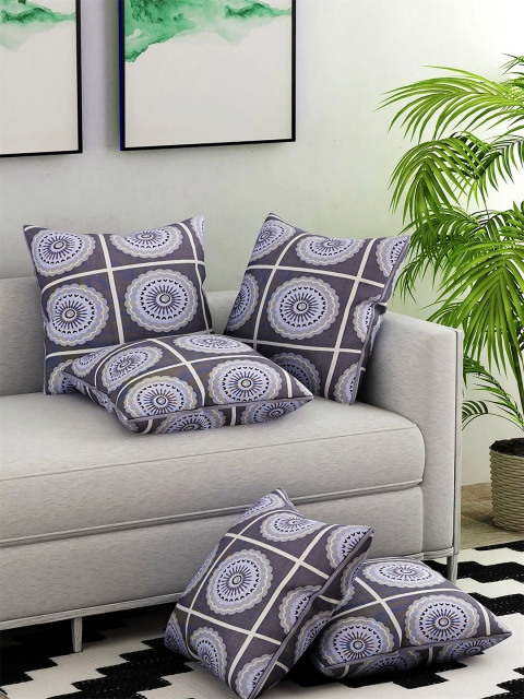

Salona Bichona Purple & Grey Set of 5 Geometric Square Cushion Covers