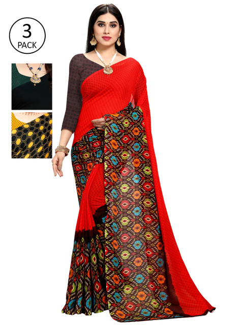 

KALINI Black & Yellow Pack of 3 Saree