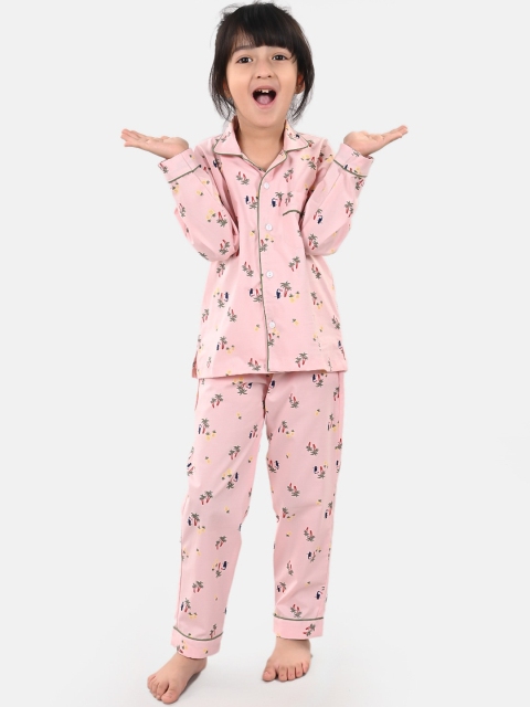 

ESME Girls Pink & Green Printed Pure Cotton Night suit