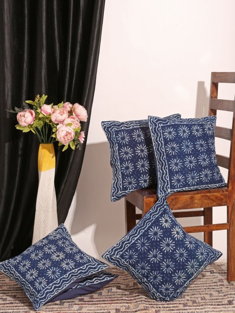 

Gulaab Jaipur Navy Blue & White Set of 5 Indigo Hand block Printed Square Cushion Covers