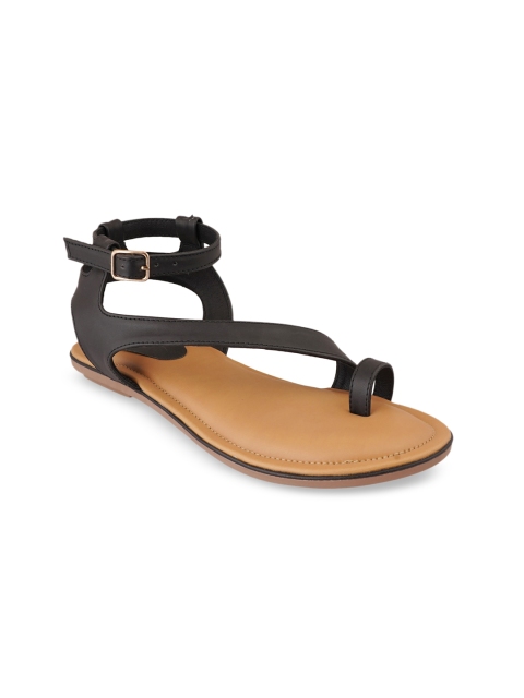 

pelle albero Women Black One Toe Flats with Buckles