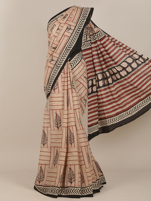 

Pothys Cream & Black Pure Cotton Saree